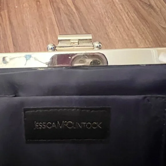 Jessica McClintock Y2K Black Clutch Shoulder Bag Evening Silver Drop Chain Strap - Picture 5 of 10